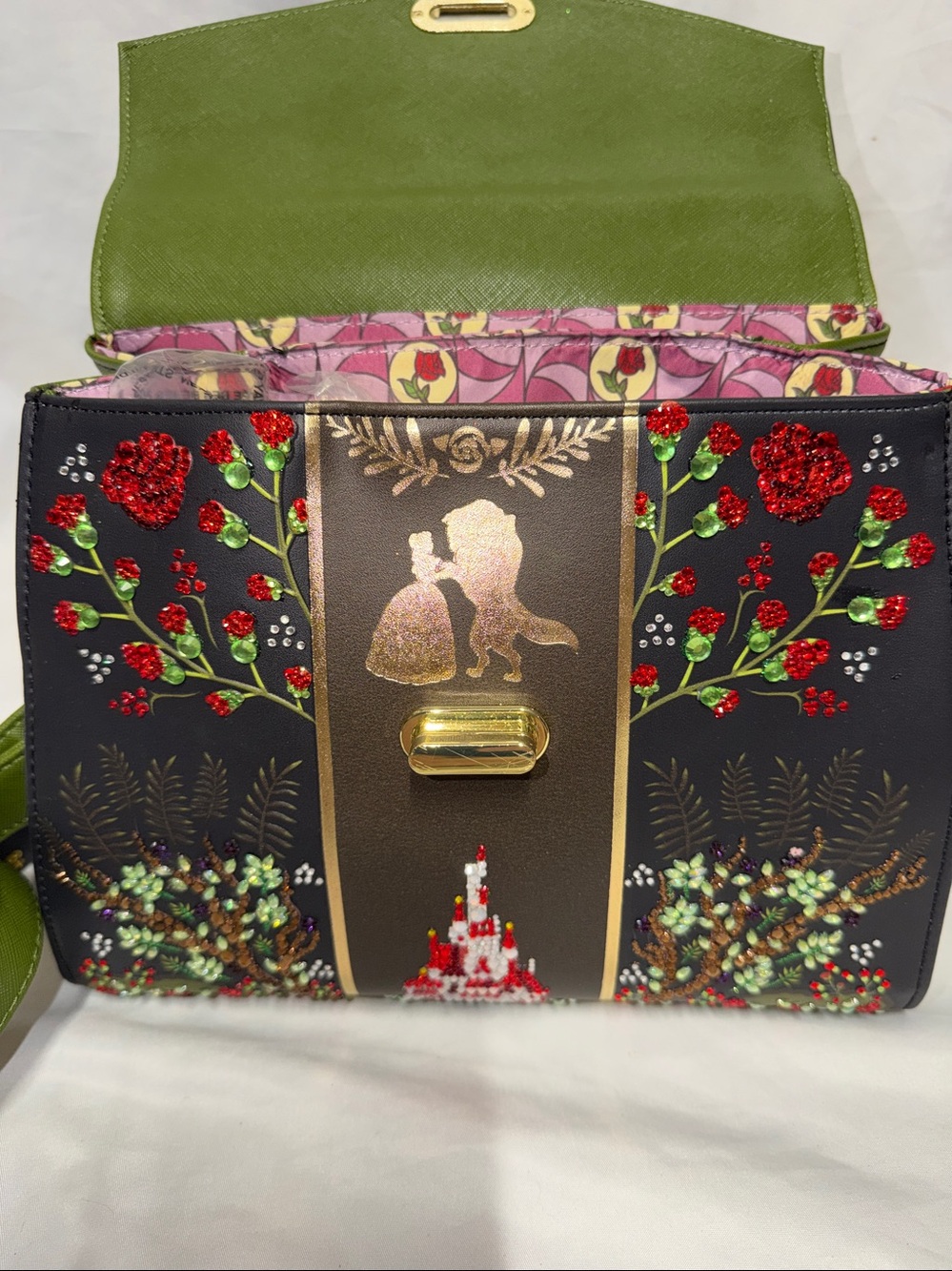 Loungefly Disney beauty and the beast black rose Blinged Crossbody bag - Picture 3 of 10